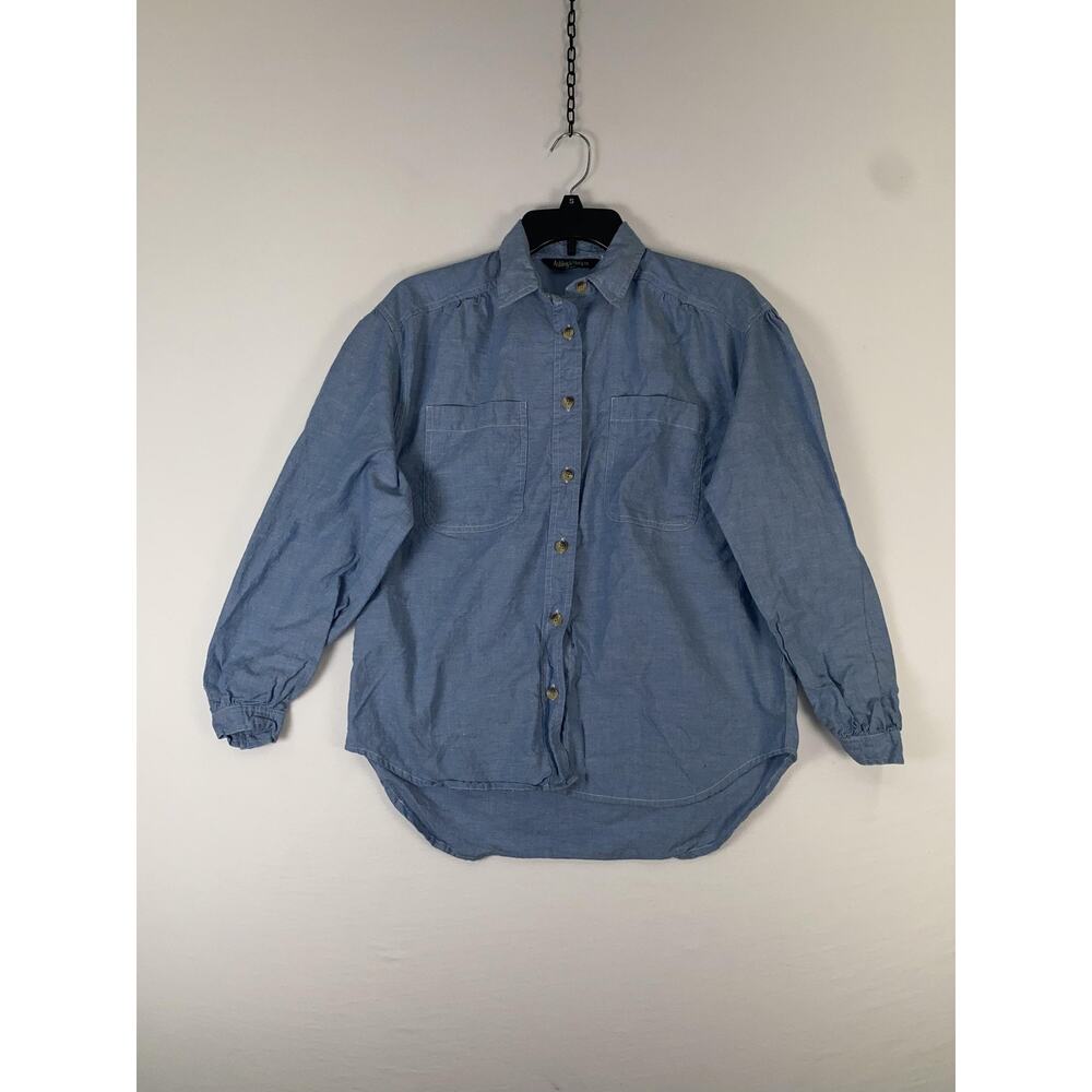 Ashleigh Morgan Shirt Womens Medium Blue Chambray Button Front Long Sleeve Top